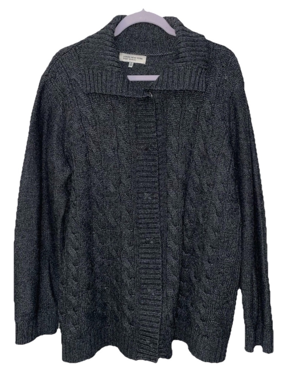 Jones New York Cardigan Sweater Gray 2X Cotton wool blend